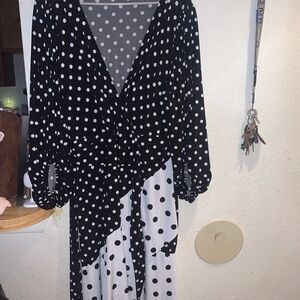 Cato Black and White Polka Dot High-Low Dress